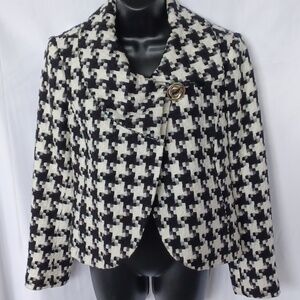 VEX Black White Wool houndstooth tweed style cropped jacket blazer coat cape